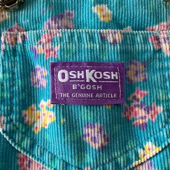 Vintage Oshkosh B’Gosh Corduroy Overall Jumper Dress 6 Blue Pink Floral USA Made - Picture 4 of 14